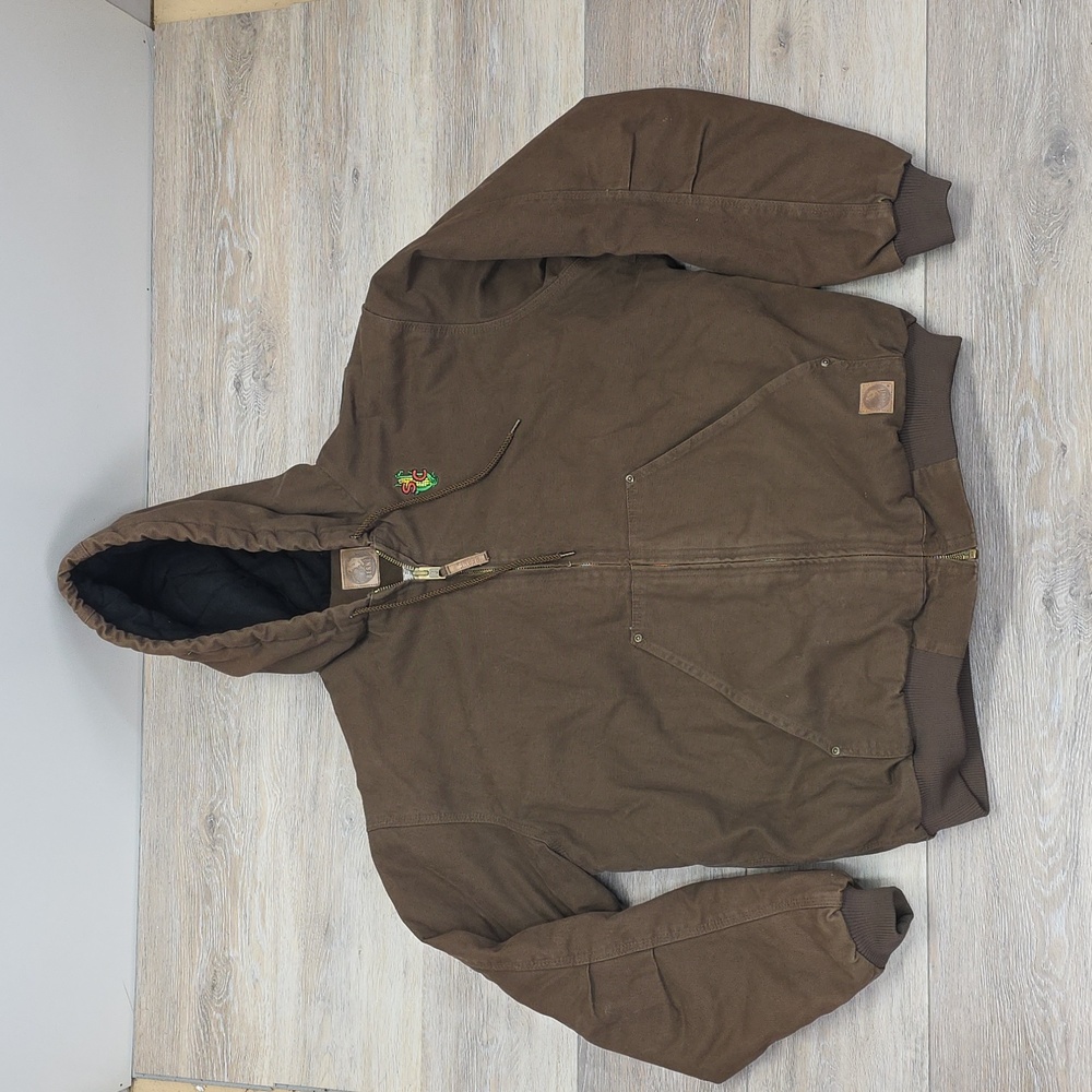 Berne Mens Duck Canvas Quilt Lined Zip Up Workwear Hooded Jacket Brown Sz XLR